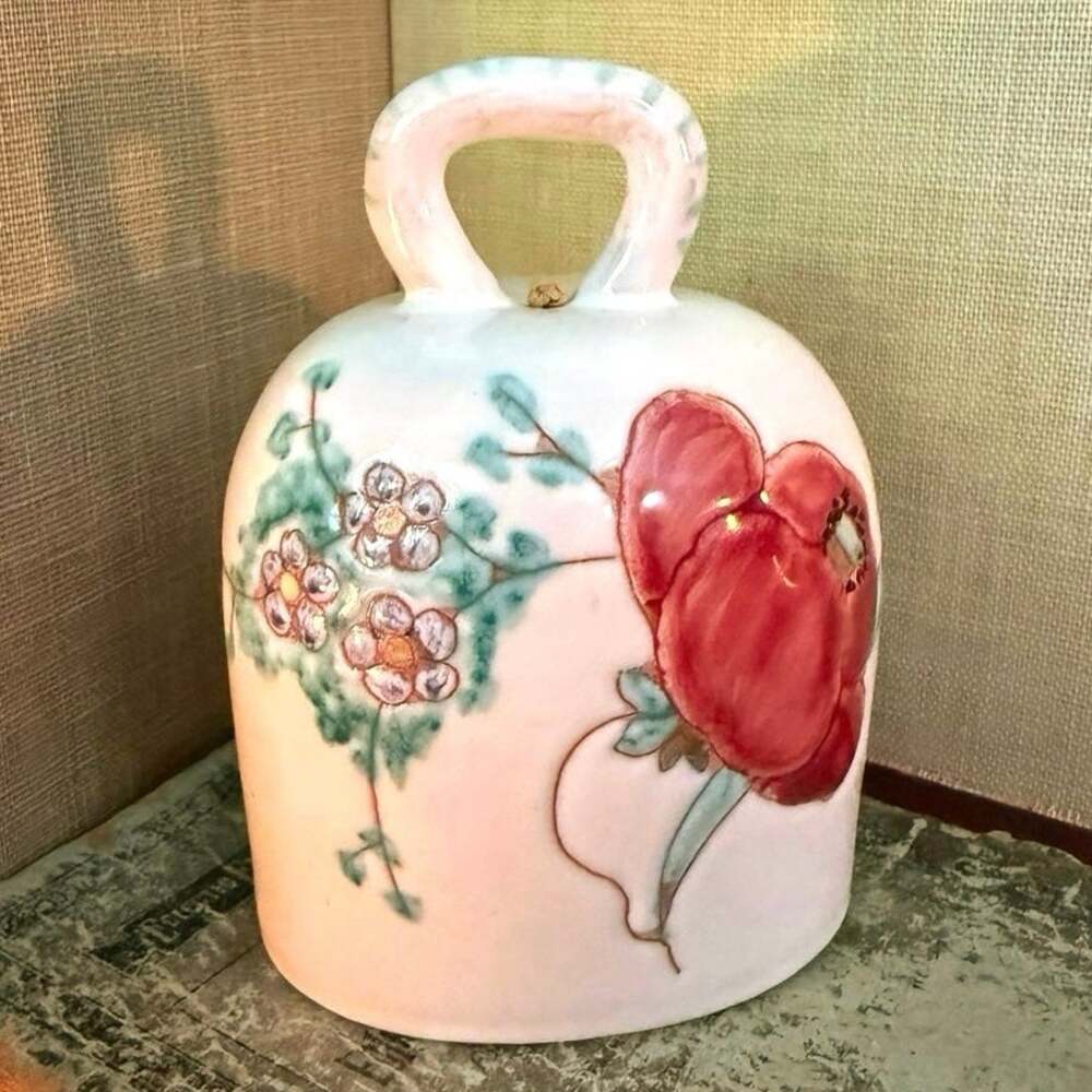 Vintage Italian Majolica Bell • Hand Painted • Poppy & Wheat Pottery
